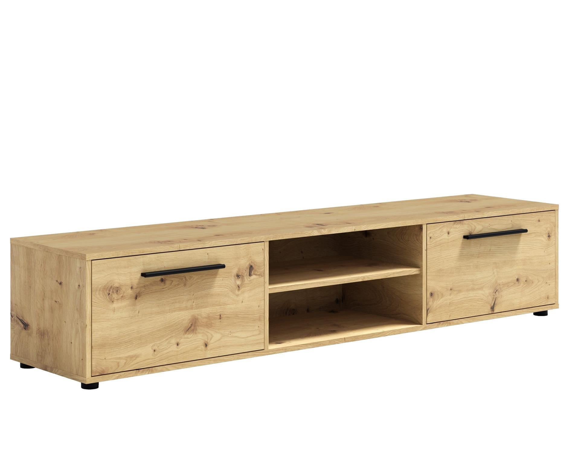 RTV-SCHRANK Maxivo 190 Artisan Eiche, breiter zweitüriger TV-Tisch - Schwarz/Eiche Artisan, Holzwerkstoff (190/38/40cm) - Bettso