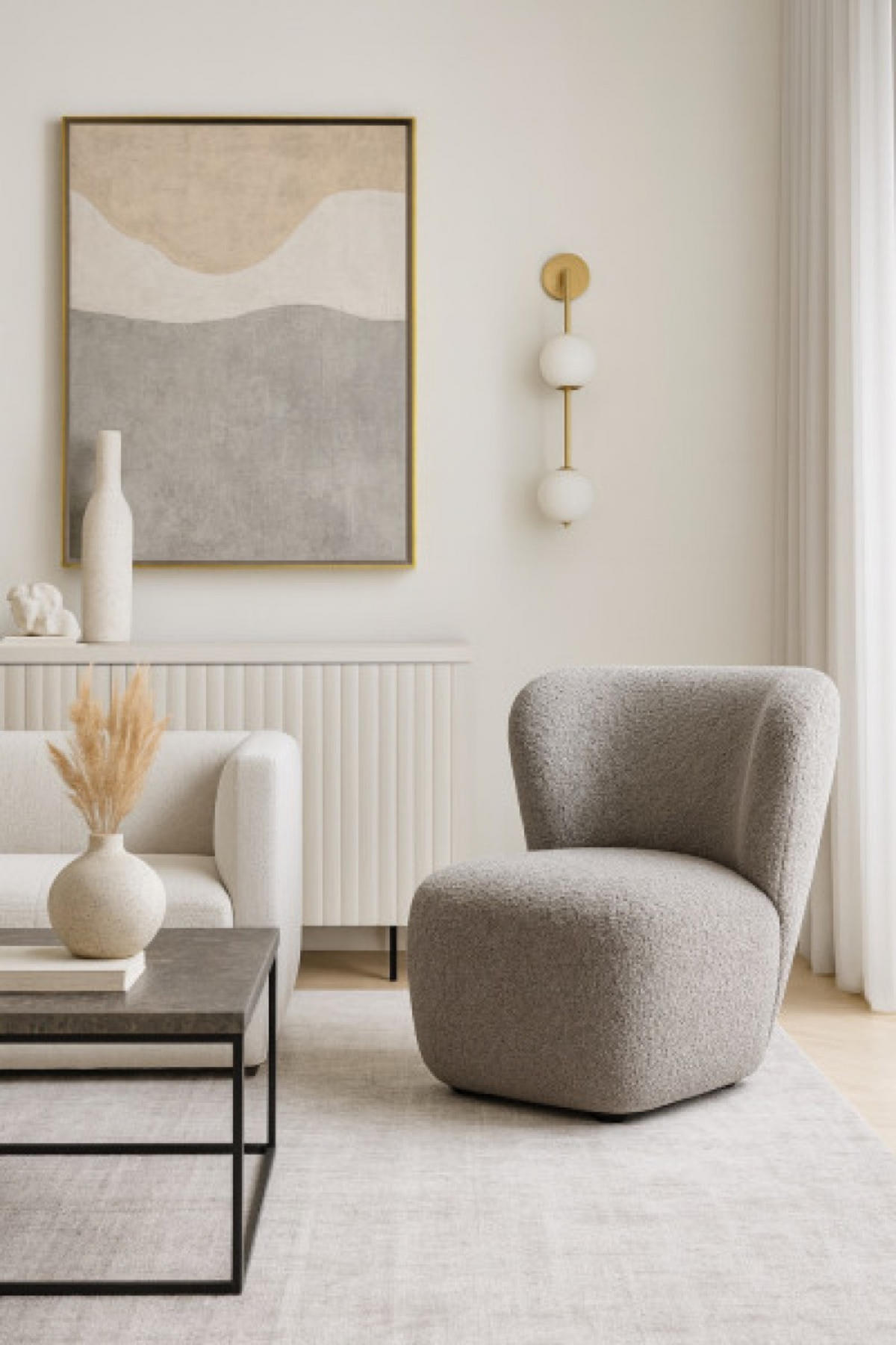 SESSEL Silber EVA Breites Rückenlehne Bouclé Stoff - Grau, Textil (82/74/74cm) - Sepro Meble