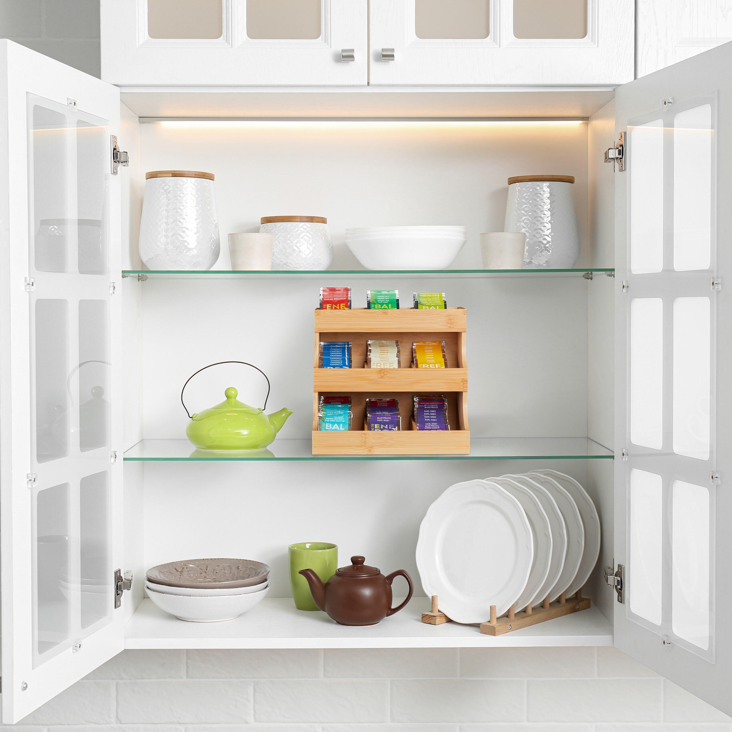 TEE-ORGANIZER - Hellbraun, Holz/Holzwerkstoff (27/24/17.5cm) - Relaxdays