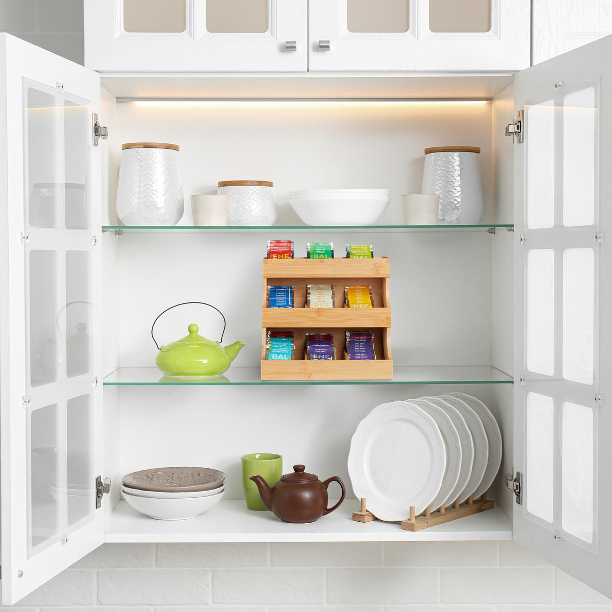 TEE-ORGANIZER - Hellbraun, Holz/Holzwerkstoff (27/24/17.5cm) - Relaxdays