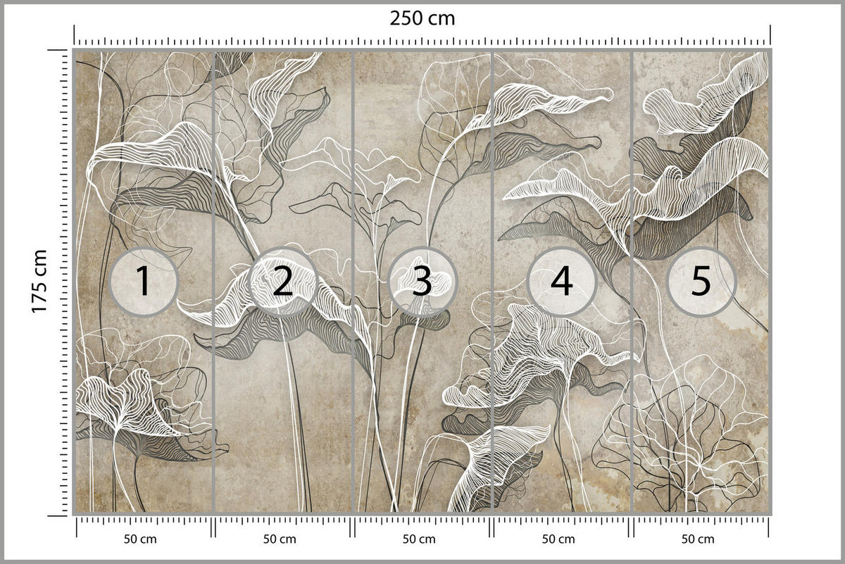 FOTOTAPETE Abstrakte Blätter Beton Optik 250x175 - Beige/Braun, Papier (250/175cm) - Muralo