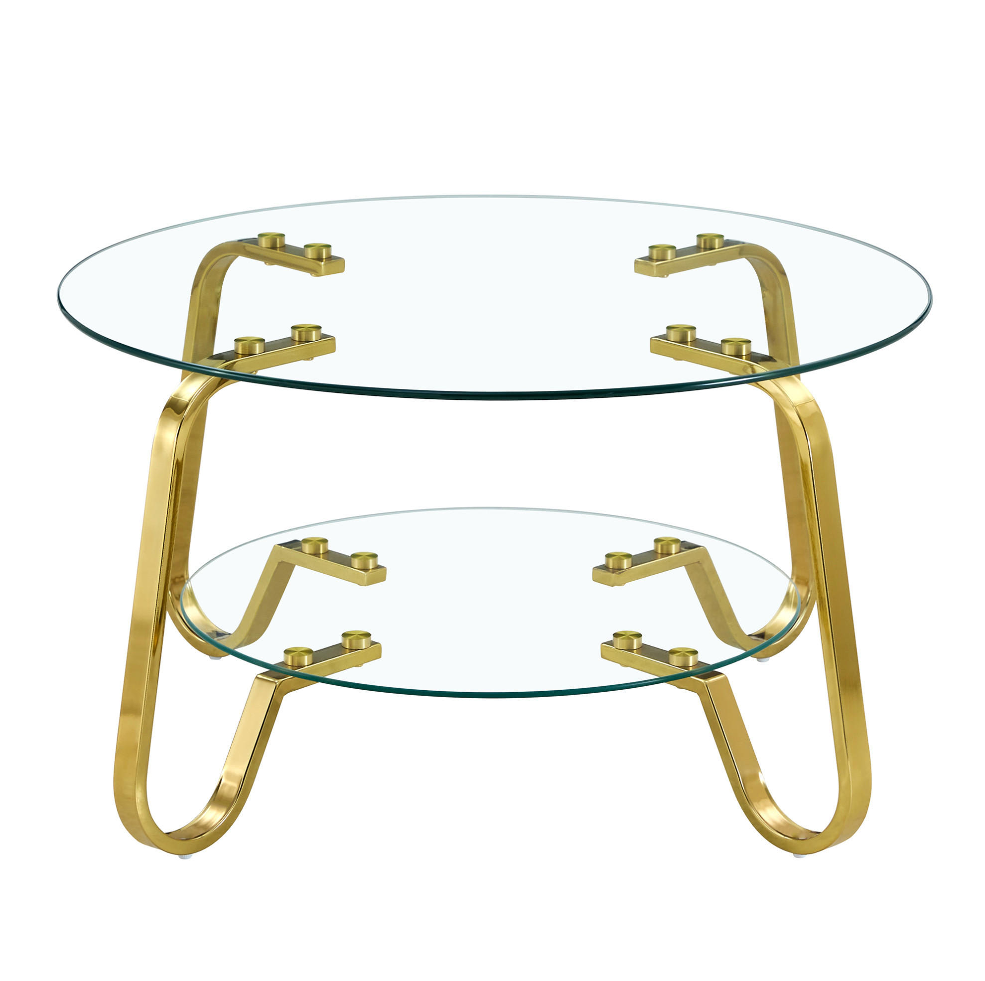 COUCHTISCH 80/80/45 cm mit 2 Glasablagen und Metallgestell in Goldoptik, Gold - Goldfarben, Metall (80/80/45cm) - Redom