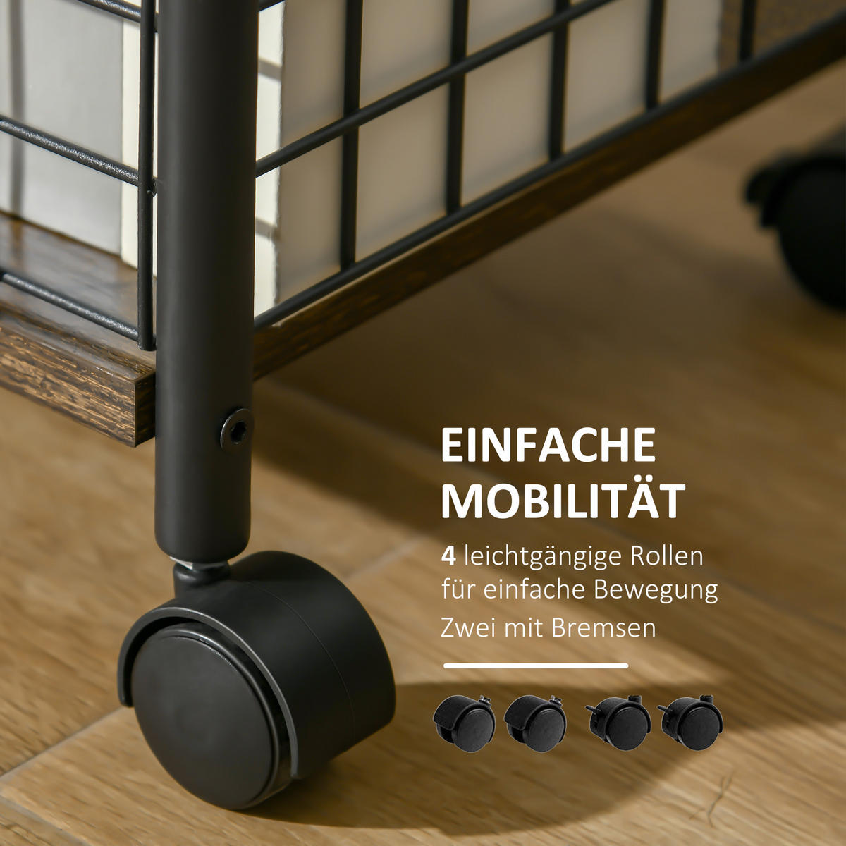 KÜCHENWAGEN, Spanplatte, Stahl, Rustikal-Braun - Braun, Kunststoff (30/62/40cm) - HOMCOM
