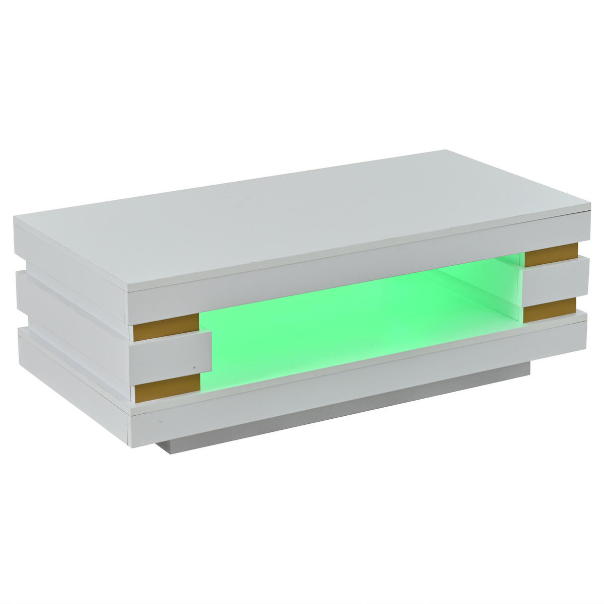 COUCHTISCH 100/50/35 cm weiß aus Spanplatte mit LED-Beleuchtung und offenem Stauraum - Weiß, Holzwerkstoff (100/50/35cm) - OKWISH