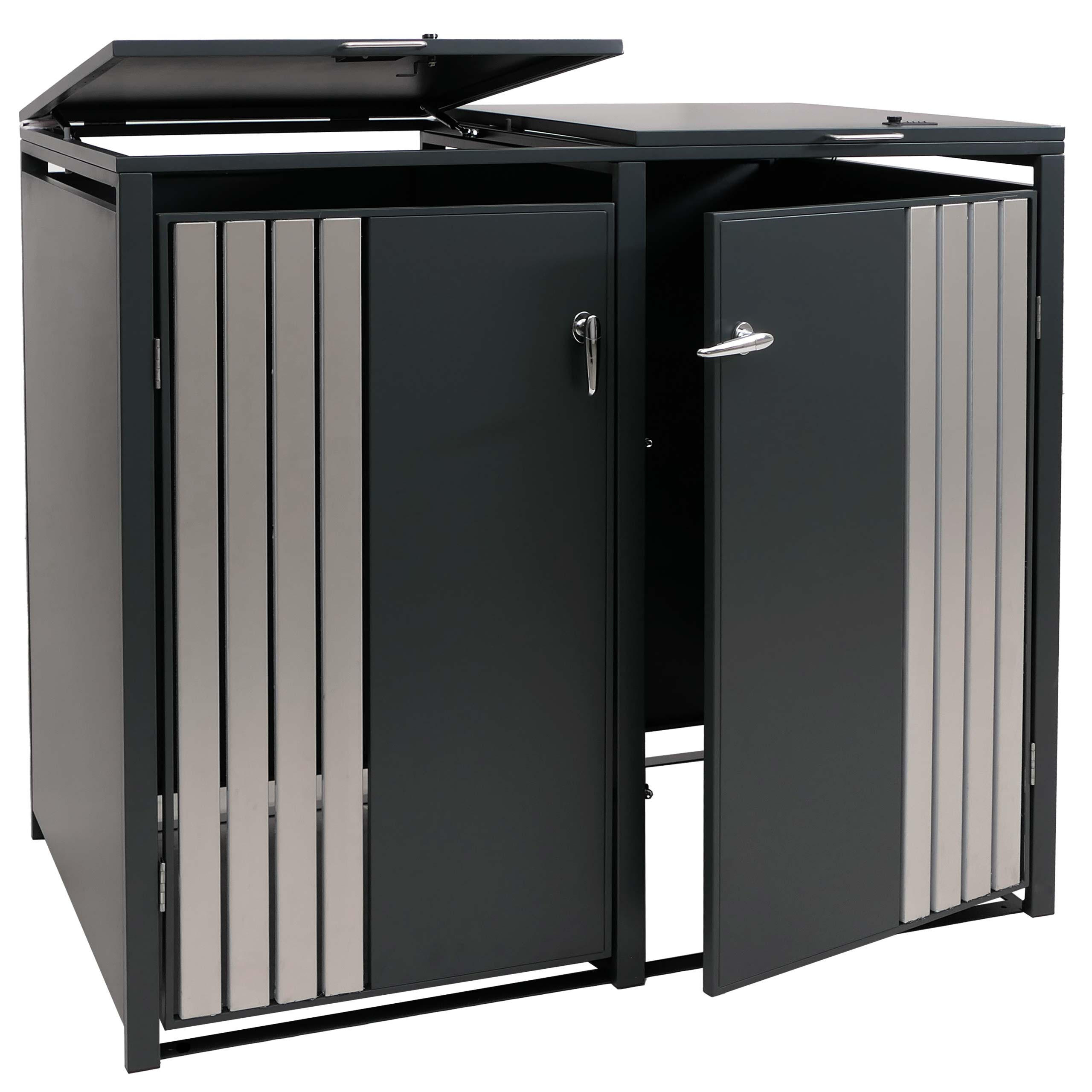 MÜLLTONNENBOX 2er mit Deckel HxBxT 122x132x84cm Anthrazit Edelstahl - Anthrazit, Metall (132/122/84cm) - PROREGAL