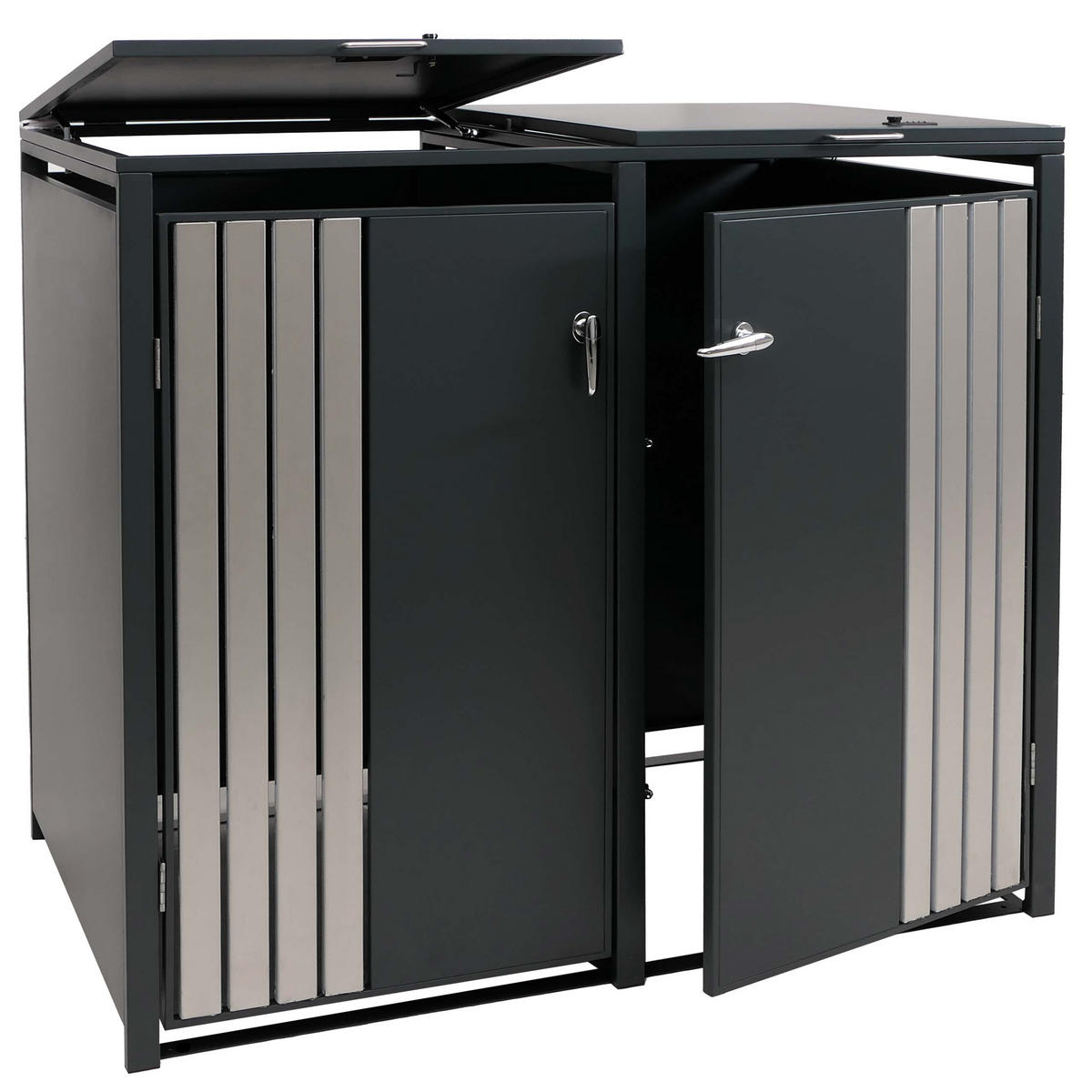 MÜLLTONNENBOX 2er mit Deckel HxBxT 122x132x84cm Anthrazit Edelstahl - Anthrazit, Metall (132/122/84cm) - PROREGAL