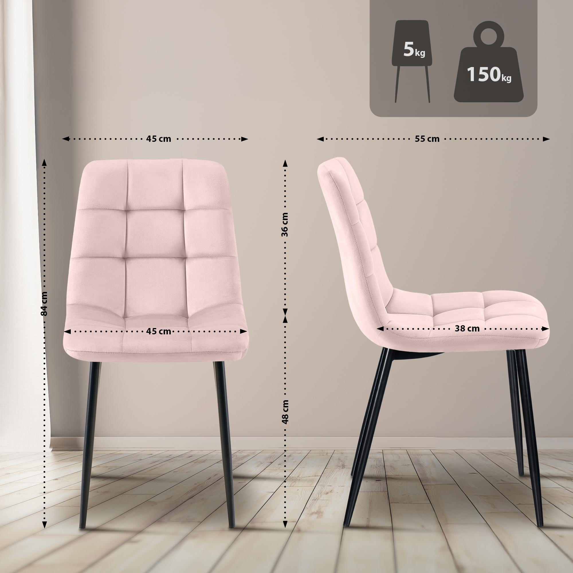 STUHL Samt Pink - Pink/Schwarz, Textil/Metall (45/84/55cm) - CLP