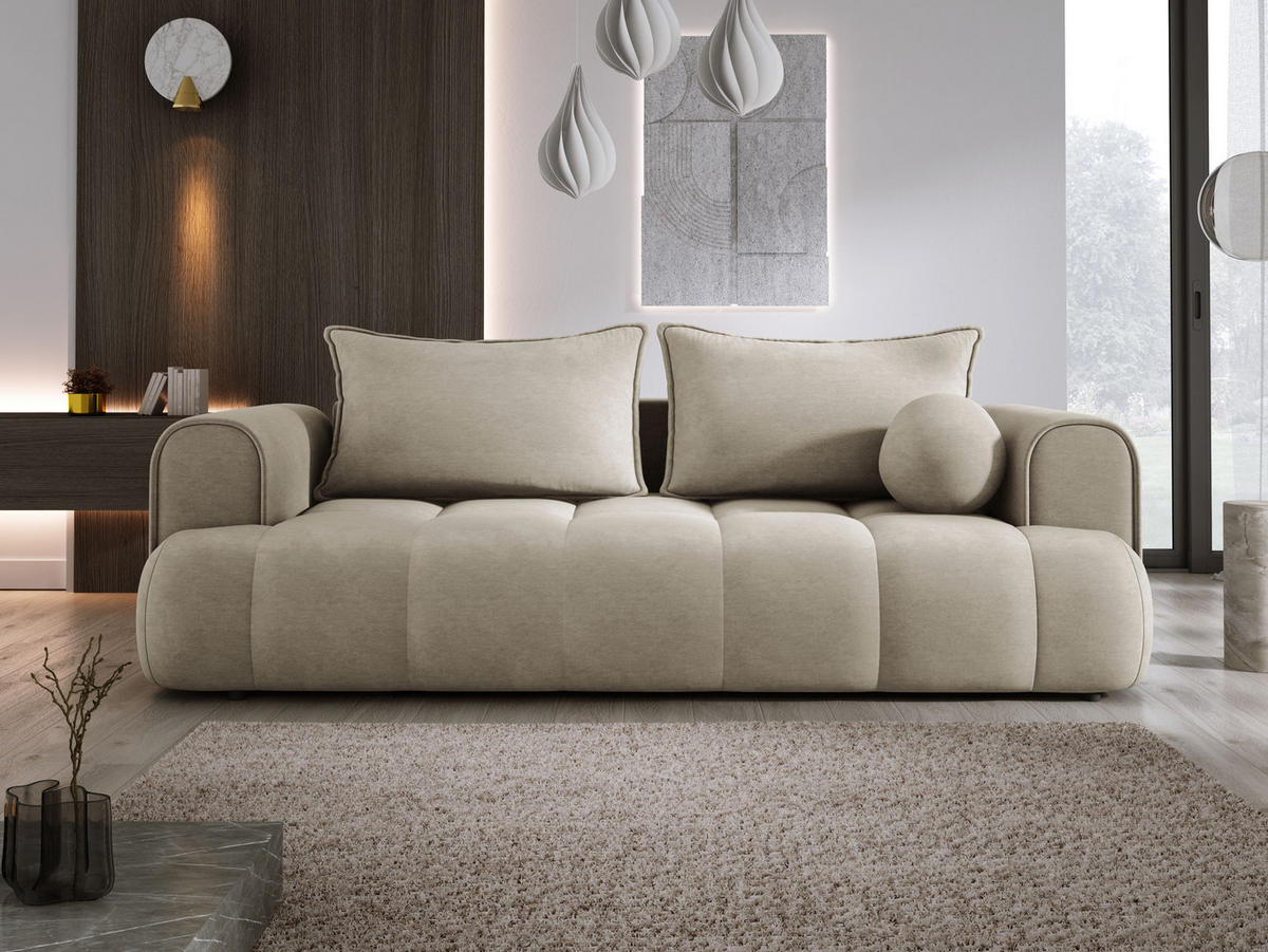 SOFA COCO SCHLAFSOFA mit Bettfunktion, CLOUD Stoffbezug, 2-Sitzer, freistehend, Größe: 250x105x90 cm, Beige - Beige, Holz/Textil (250/90/105cm) - DomoHome