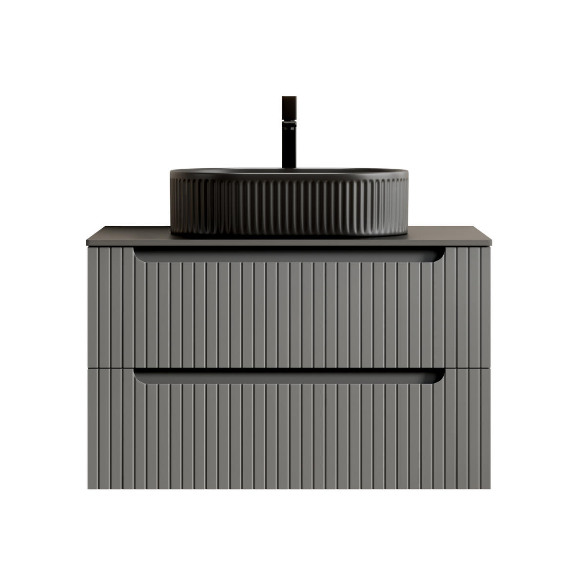 WASCHTISCHUNTERSCHRANK 80x46x62.2cm Schwarz/Dunkelgrau mit ovalem Keramikbecken & 2 Schubladen - Dunkelgrau, Keramik (80/62.2/46cm) - Modfu