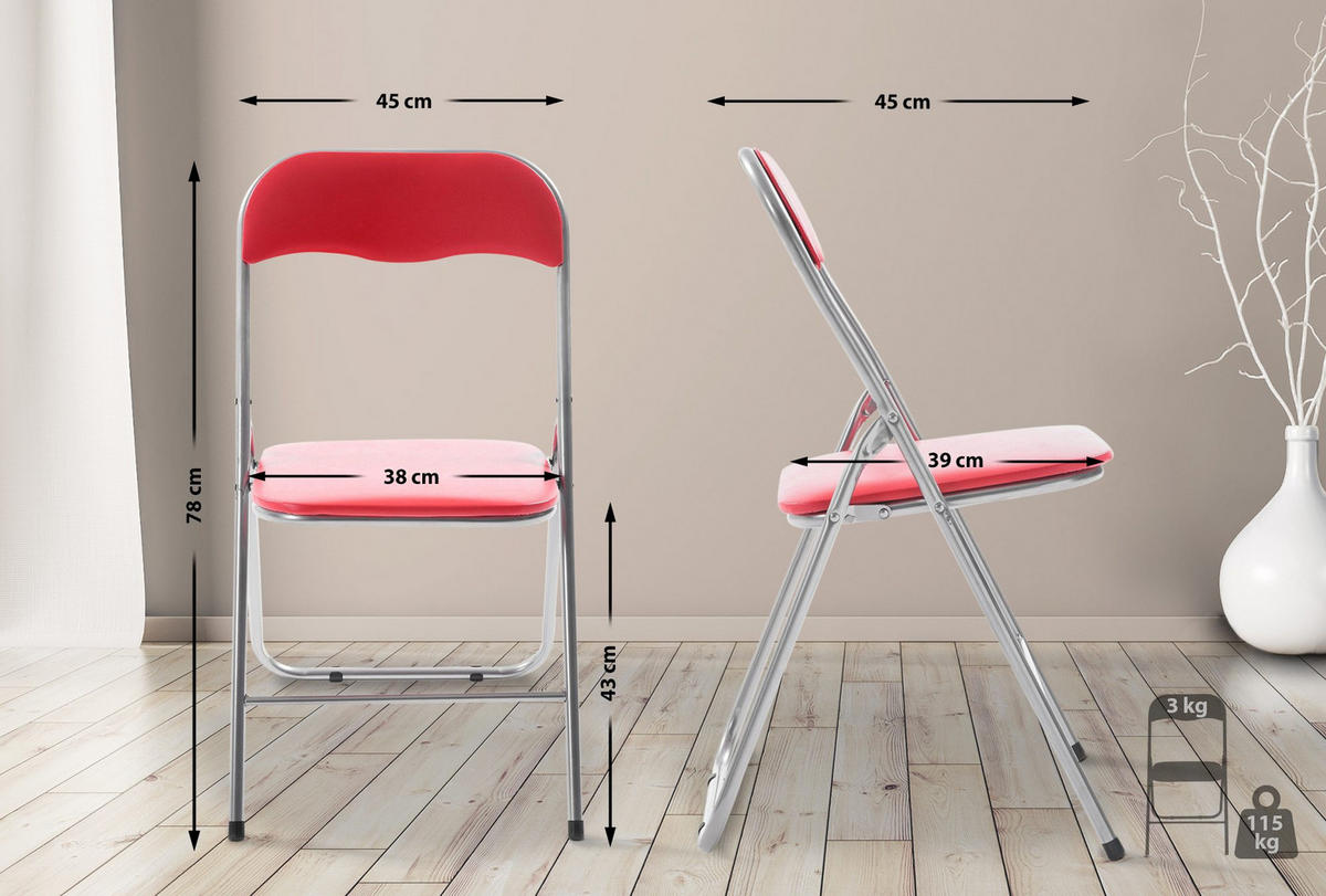BESUCHERSTUHL Lederlook rot/silber - Silberfarben/Rot, Textil/Metall (45/78/45cm) - CLP