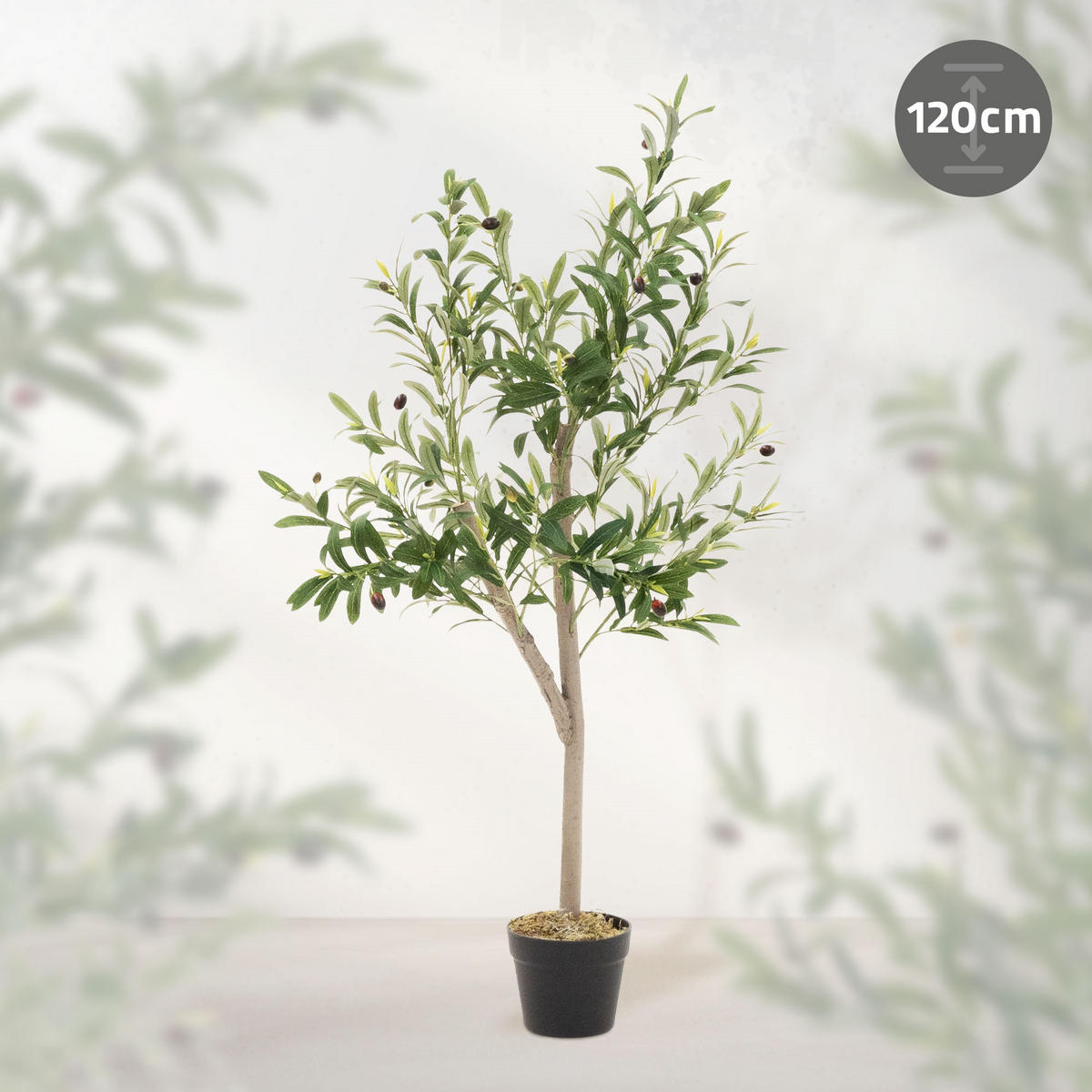 KUNSTPFLANZE Olive - Anthrazit/Grün, Holz/Kunststoff (120cm) - ML-DESIGN