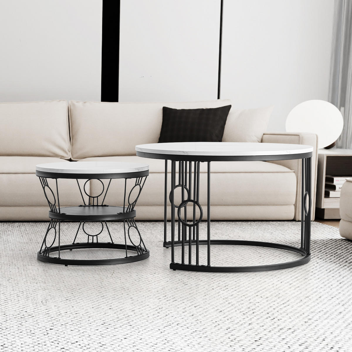 COUCHTISCH 2er-Set mit Sicherheitsdesign ohne Lötstellen - Weiß, Holzwerkstoff (70/70/45cm) - OKWISH