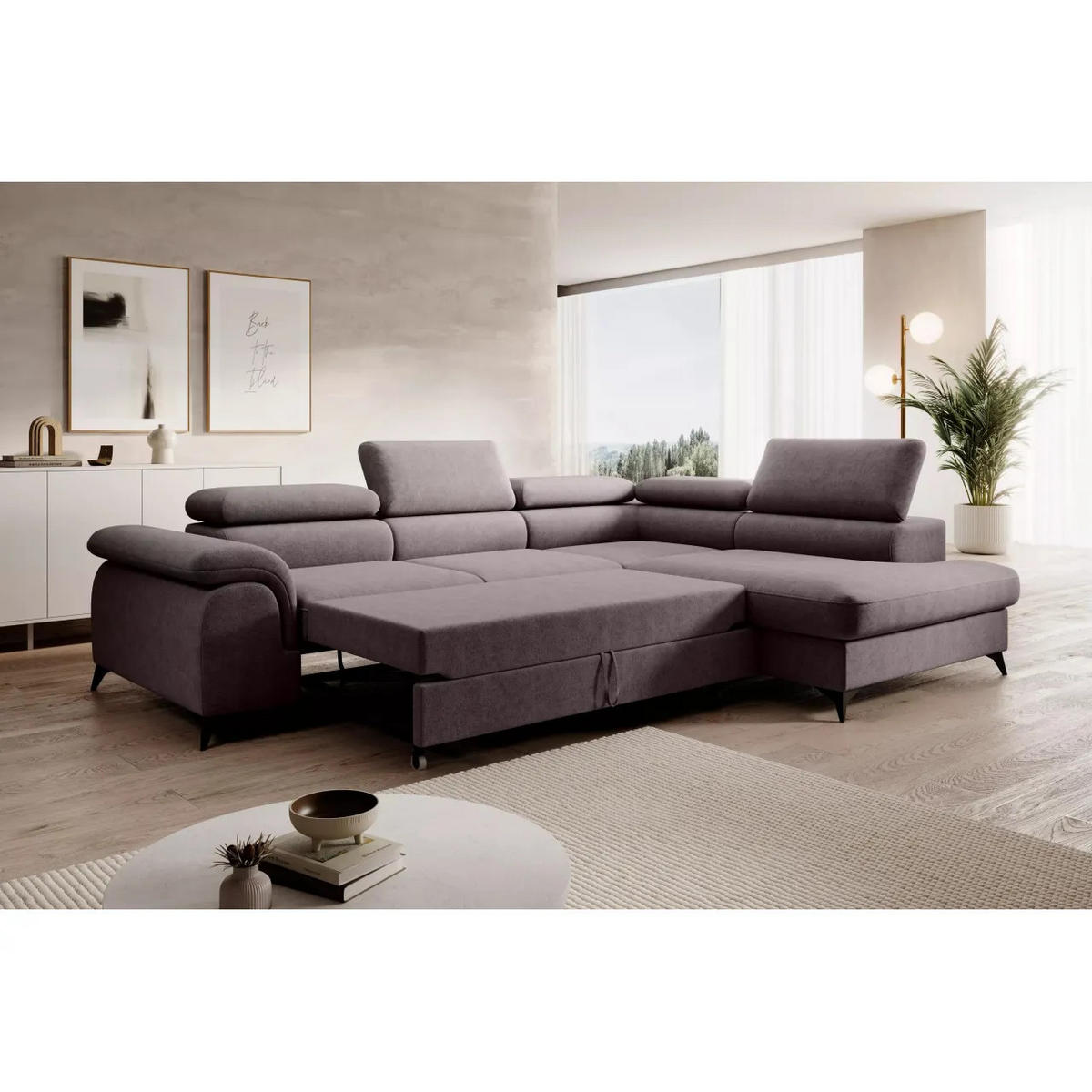 ECKSOFA PLAZA L Links mit Schlaffunktion 125x195 Velours Dunkelgrau - Dunkelgrau/Schwarz, Holz/Kunststoff (205/275cm) - Muffo