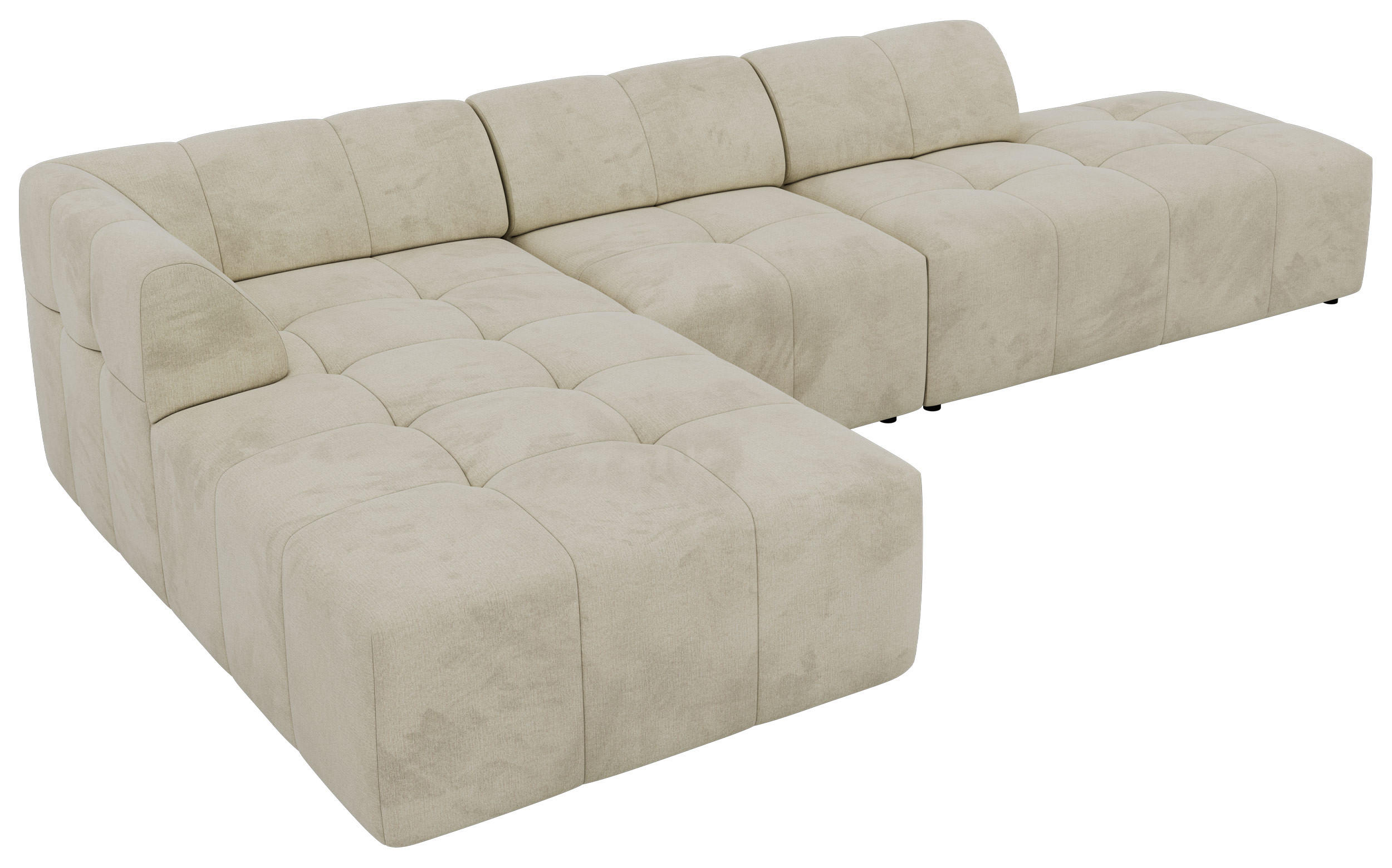 ECKSOFA GRIDA 3M L Beige Velvet - Links - Beige/Schwarz, Kunststoff/Textil (335/176cm) - MKS