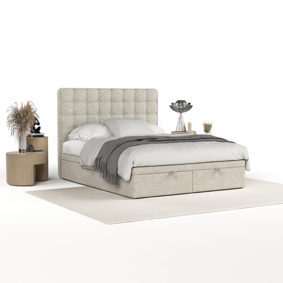 POLSTERBETT Celestia mit Stauraum 200/200 cm Beige im Alta Stoff - Beige/Schwarz, Holz/Holzwerkstoff (200/200cm) - AltaBeds