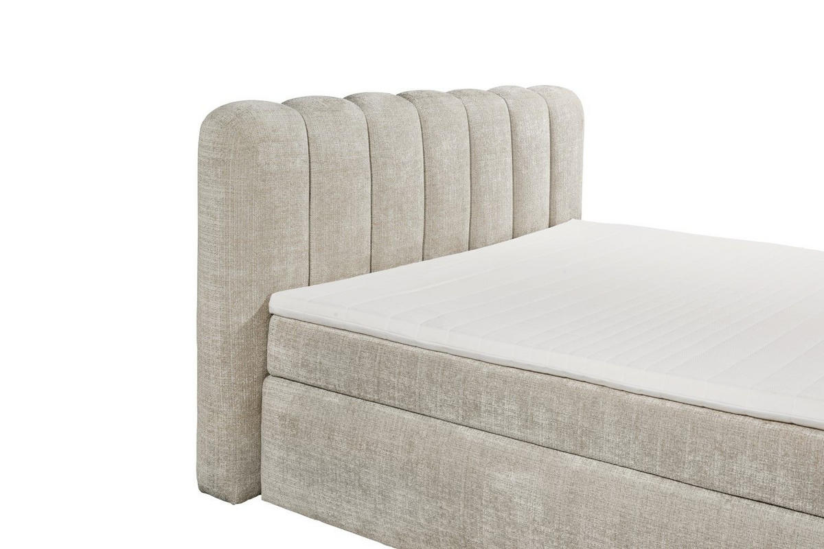 BOXSPRINGBETT 180/200x200 – Duo 7-Zonen-Tonnentaschen-Federkernmatratze & HR‑30 Topper - Taupe/Beige, Holz/Textil (180/200cm) - ed exciting design