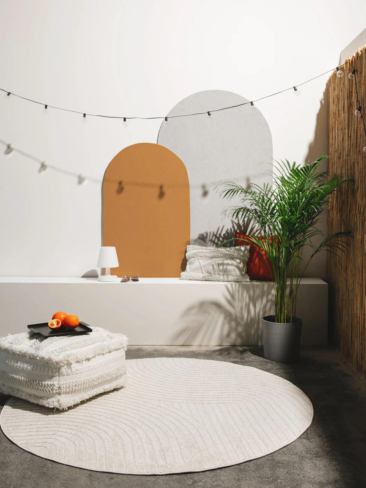 VNITŘNÍ a venkovní kulatý koberec Mars Krémová ø 160 cm - krémová, textil/přírodní materiály (160/160cm) - benuta Pop