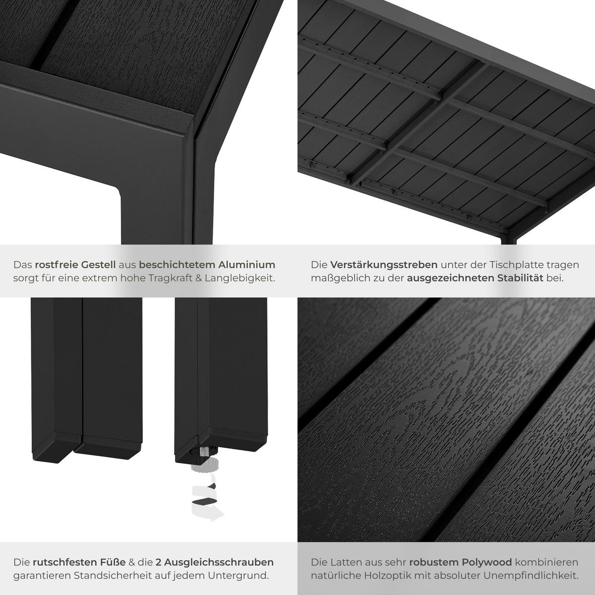 GARTENTISCH Bianca,150 x 90 x 74,5 cm,schwarz/schwarz - Schwarz, Metall (150/90/74.5cm) - tectake