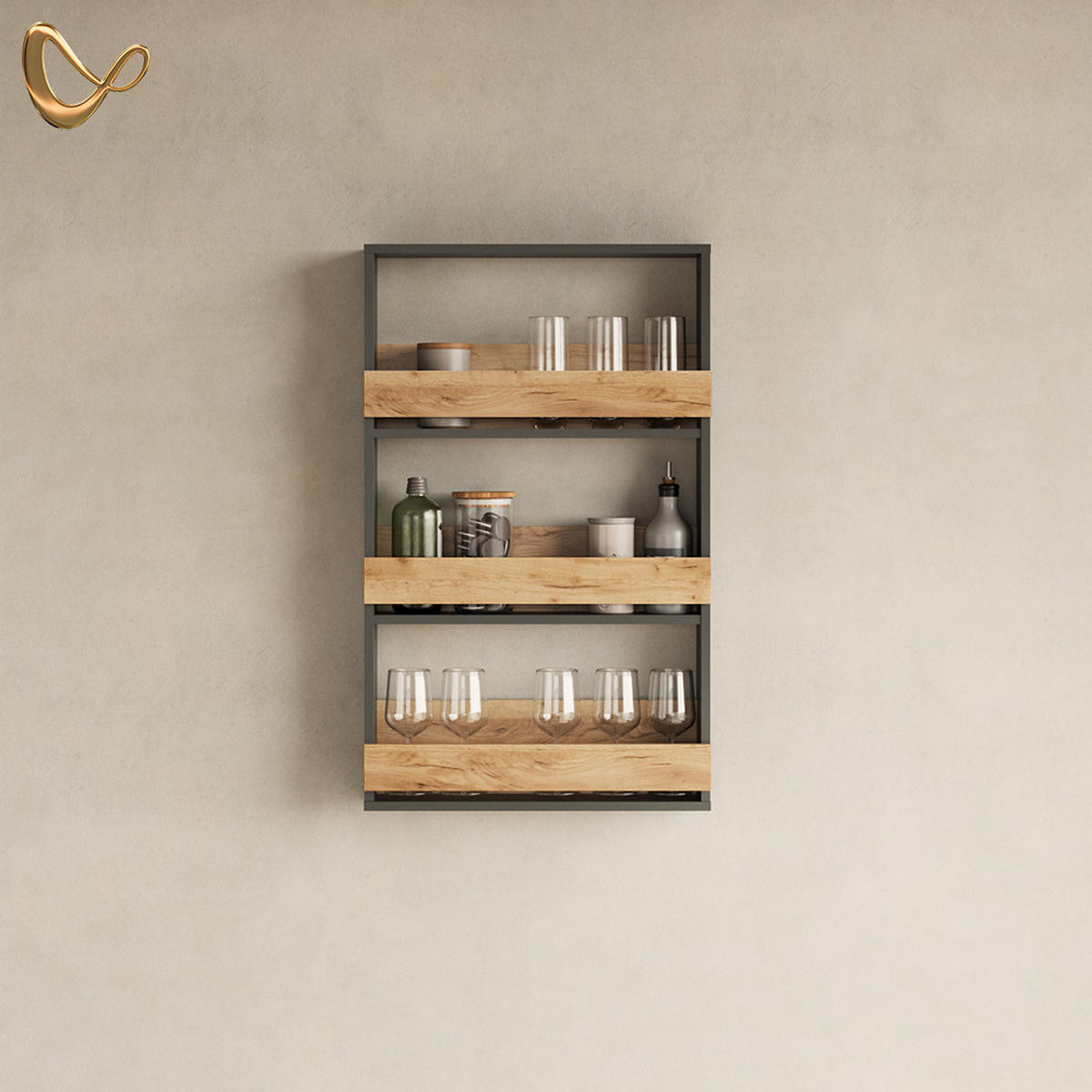 WEINGLASREGAL Regusa Goldkraft Eiche/Anthrazit 60 x 98 cm - Honigeiche/Anthrazit, Holzwerkstoff (60/98/15.1cm) - Livinity®