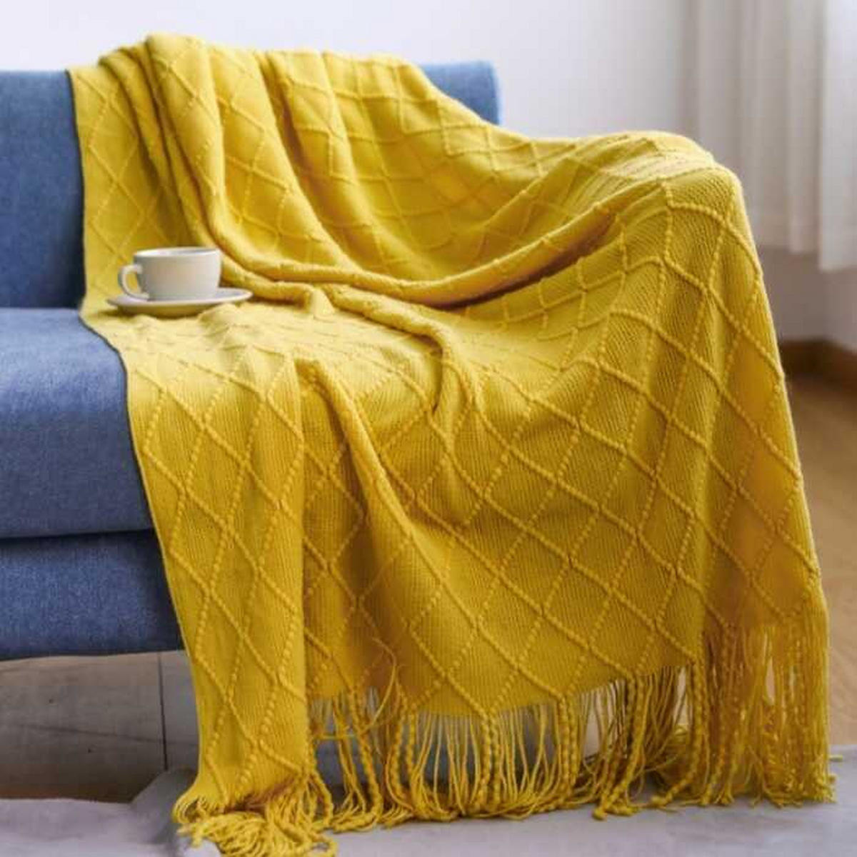 STRICKDECKE - 127 × 180 cm - Gelb - Gelb, Textil (127/180cm)