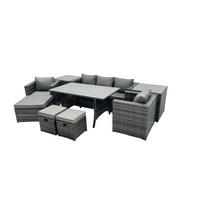 LOUNGEGARNITUR mit Stuhl,Beistelltischen Polyrattan Dunkelgrau 8-Sitzer - Dunkelgrau/Grau, Glas/Kunststoff - Fimous