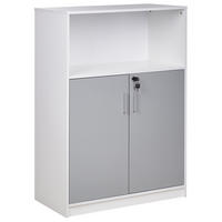 AKTENSCHRANK hellgrau/weiß 117 cm 2 Türen offenes Ablagefach Zehna - Weiß/Grau, Holzwerkstoff (80/117/40cm) - Beliani