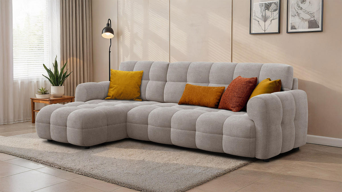 ECKSOFA MELLOW 4-Sitzer, beige - Beige/Schwarz, Holz/Textil (262/156cm) - Courtois Laville