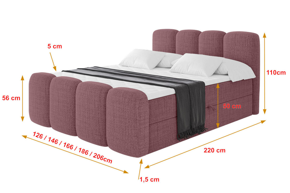 AMERICKÁ postel s úložným prostorem, matrací H4 a roštem – NINA-Z – 120 × 200 cm – starorůžová - růžová, kompozitní dřevo (120/200cm) - ALTDECOR