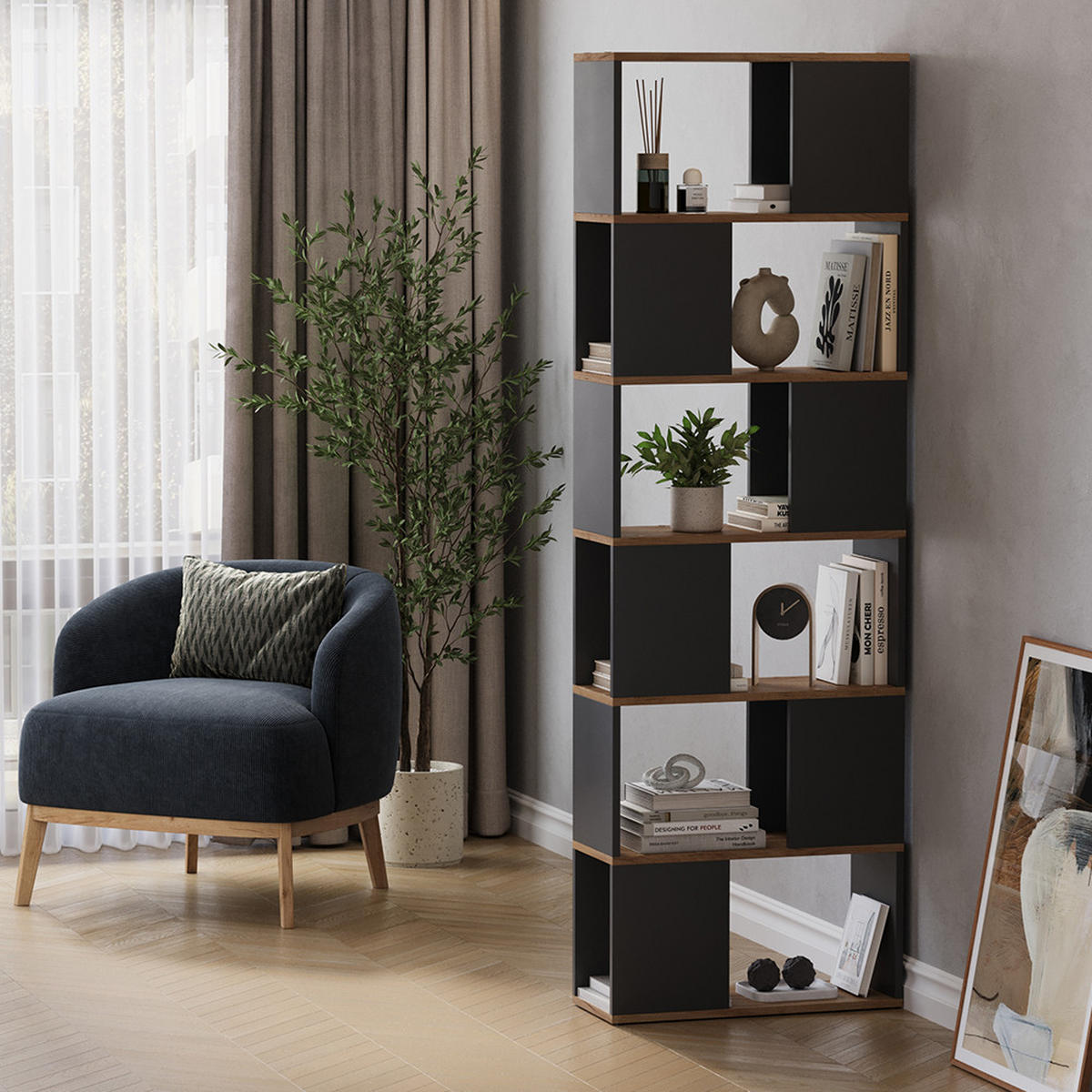 RAUMTEILER Eneos Anthrazit/Goldkraft Eiche 60 x 186 cm - Anthrazit/Eiche Wotan, Holzwerkstoff (60/186/24cm) - Vicco