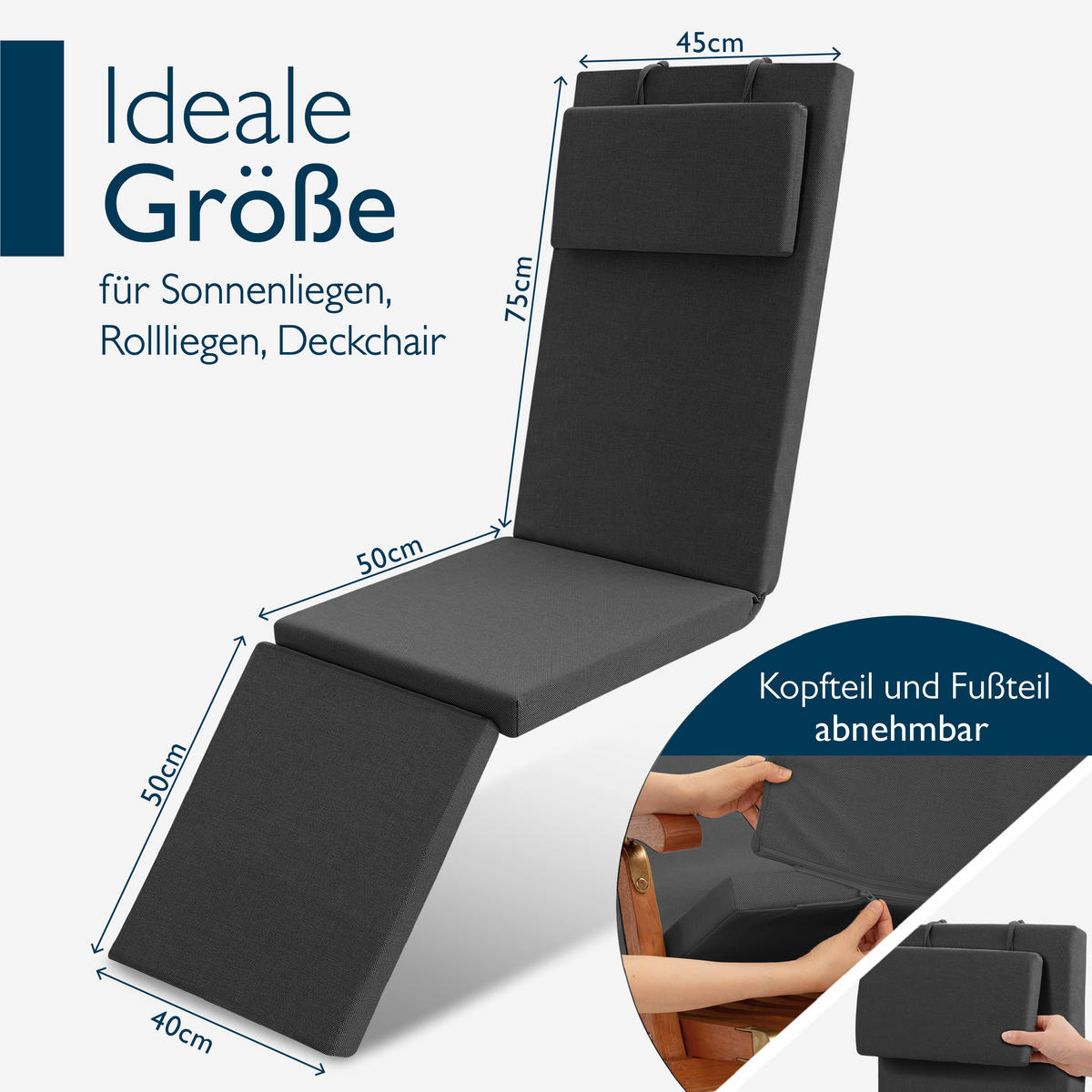 DECKCHAIRAUFLAGE QD-DC 175x45x5cm Anthrazit - Anthrazit, Textil (45/175cm) - Beautissu 