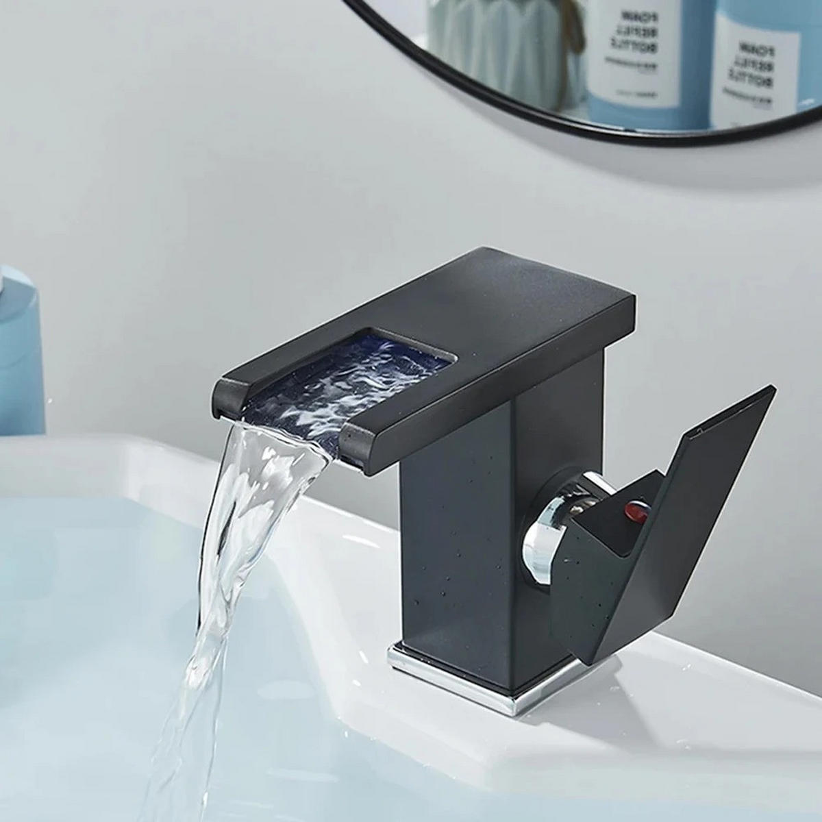 WASCHTISCHARMATUR, drei Farbwechsel durch den Wasserdurchfluss, Schwarz - Schwarz, Metall (12.5/12.5/5cm) - Kaket