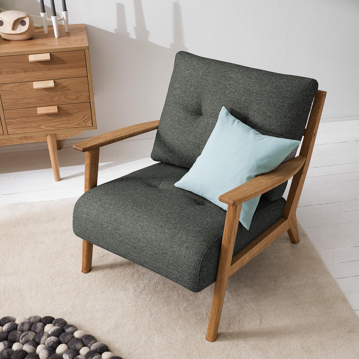 SESSEL - Dunkelgrau/Braun, Eichenholz/Holz (83/80/75cm) - home24