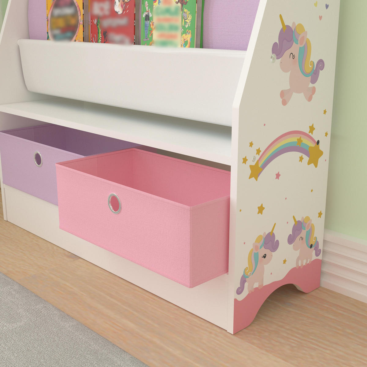 KINDERREGAL Neda - Lila/Weiß, Holzwerkstoff/Textil (71/74/23cm) - [en.casa]