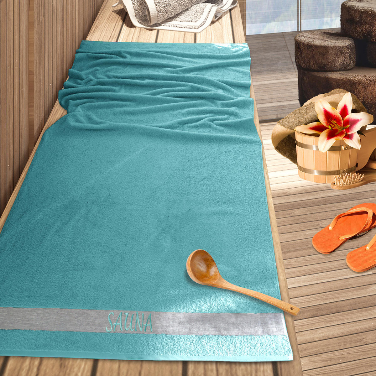 SAUNAHANDTUCH Lima Pfefferminze 100x200 cm - Grün, Naturmaterialien (100/200cm) - Lashuma