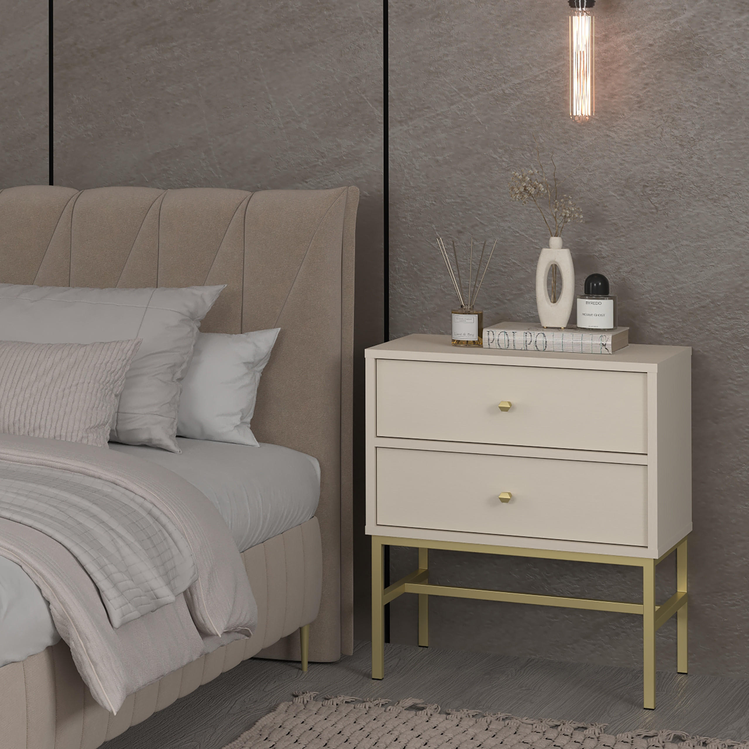 NACHTTISCH TORINO 51,8/62,5/40,8 cm Beige - Beige, Holzwerkstoff (51.8/62.5/40.8cm) - MASSENO