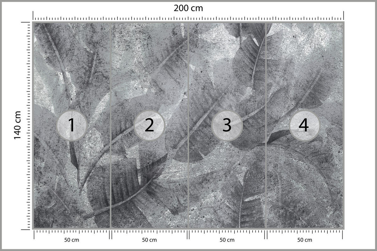 FOTOTAPETE für Wohnzimmer Abstraktion Blätter Beton Vintage Grau 200x140 - Grau, Papier (200/140cm) - Muralo