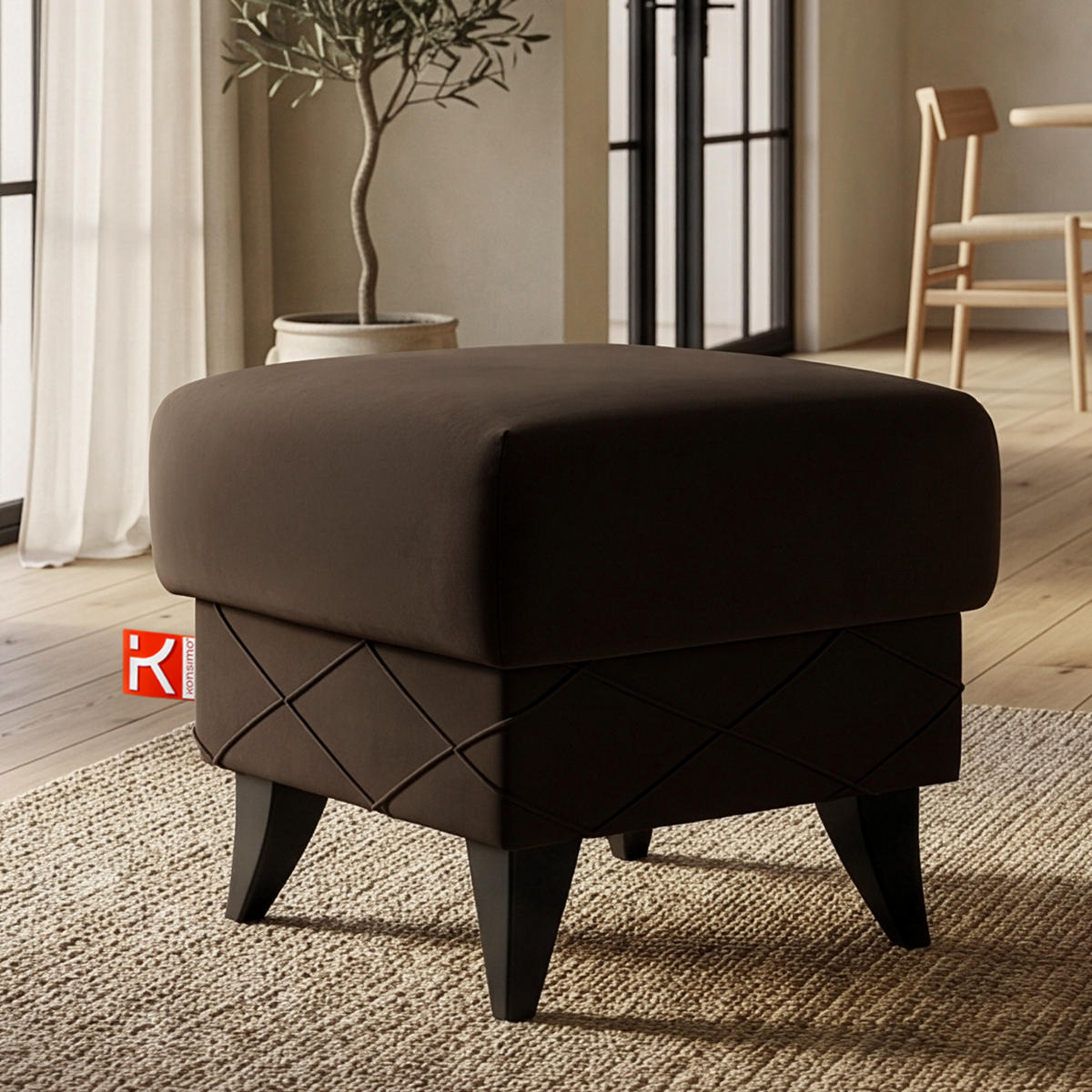 HOCKER GUSTAVO III Fußstütze, Velours, Braun - Braun, Holz/Holzwerkstoff (53/49/53cm) - KONSIMO®