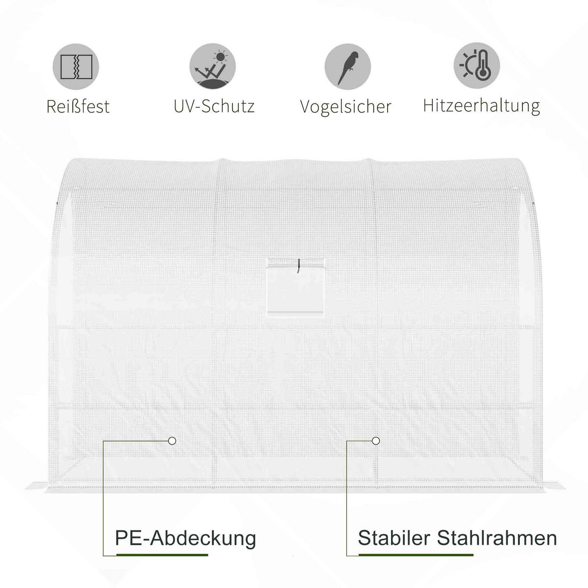 GEWÄCHSHAUS aus Kunststoff 300x150x213 cm in Weiß mit Regalen - Weiß, Kunststoff (150/213/300cm) - Modfu