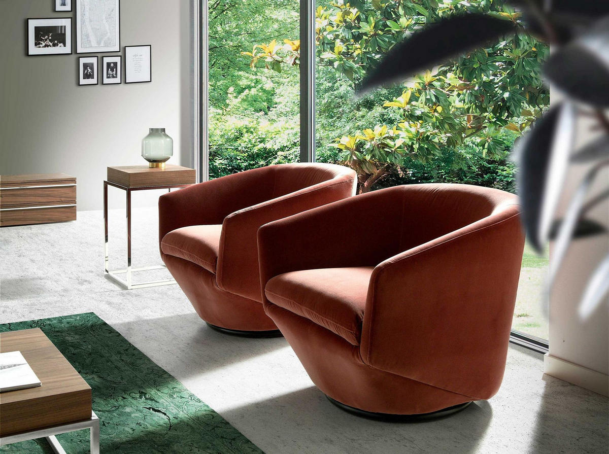 PFIRSICHFARBENER Samt-Drehsessel 78/78/70 cm - Grau, Textil (78/70/78cm) - ANGEL CERDA