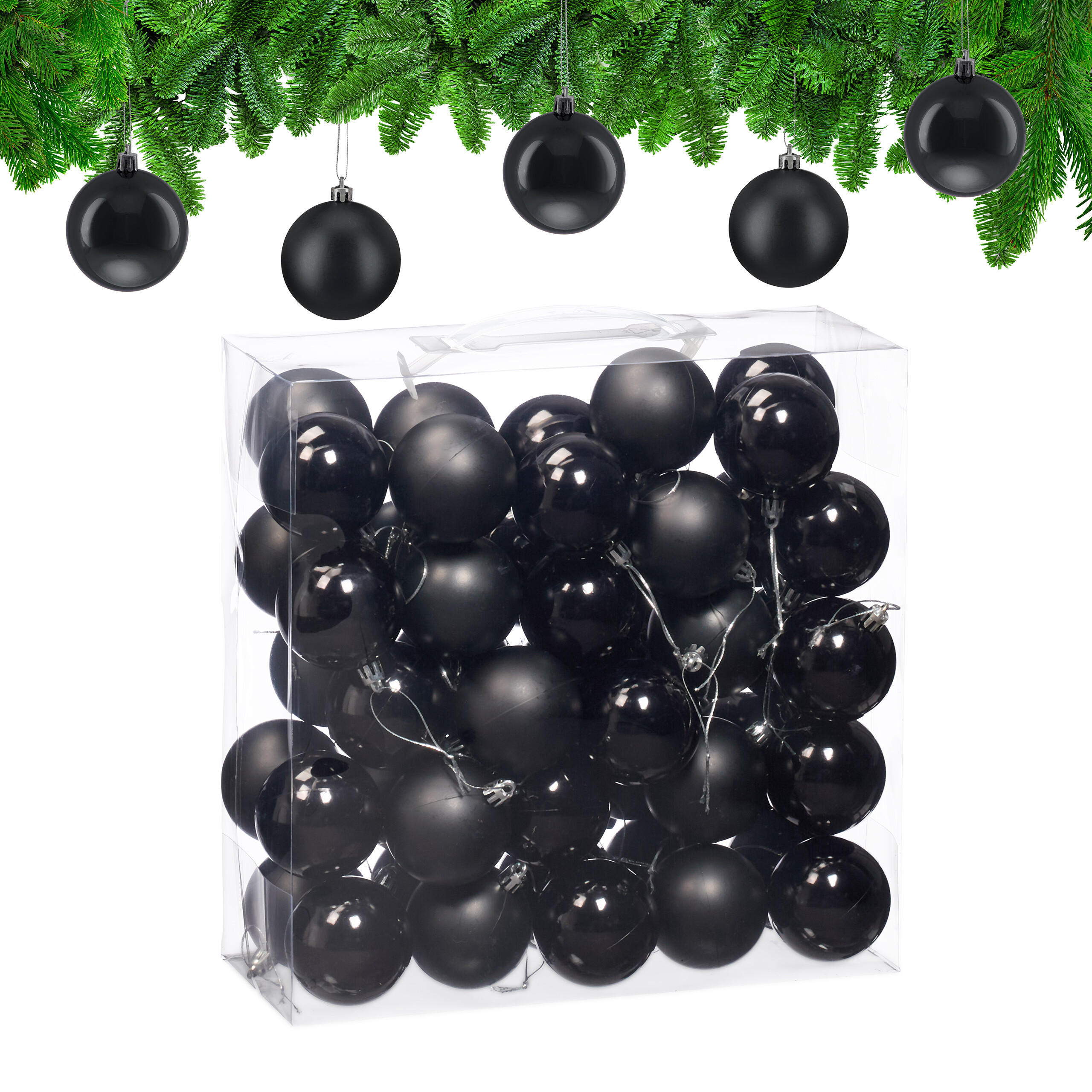 50XWEIHNACHTSKUGELN - Schwarz, Kunststoff (6/7/6cm) - Relaxdays