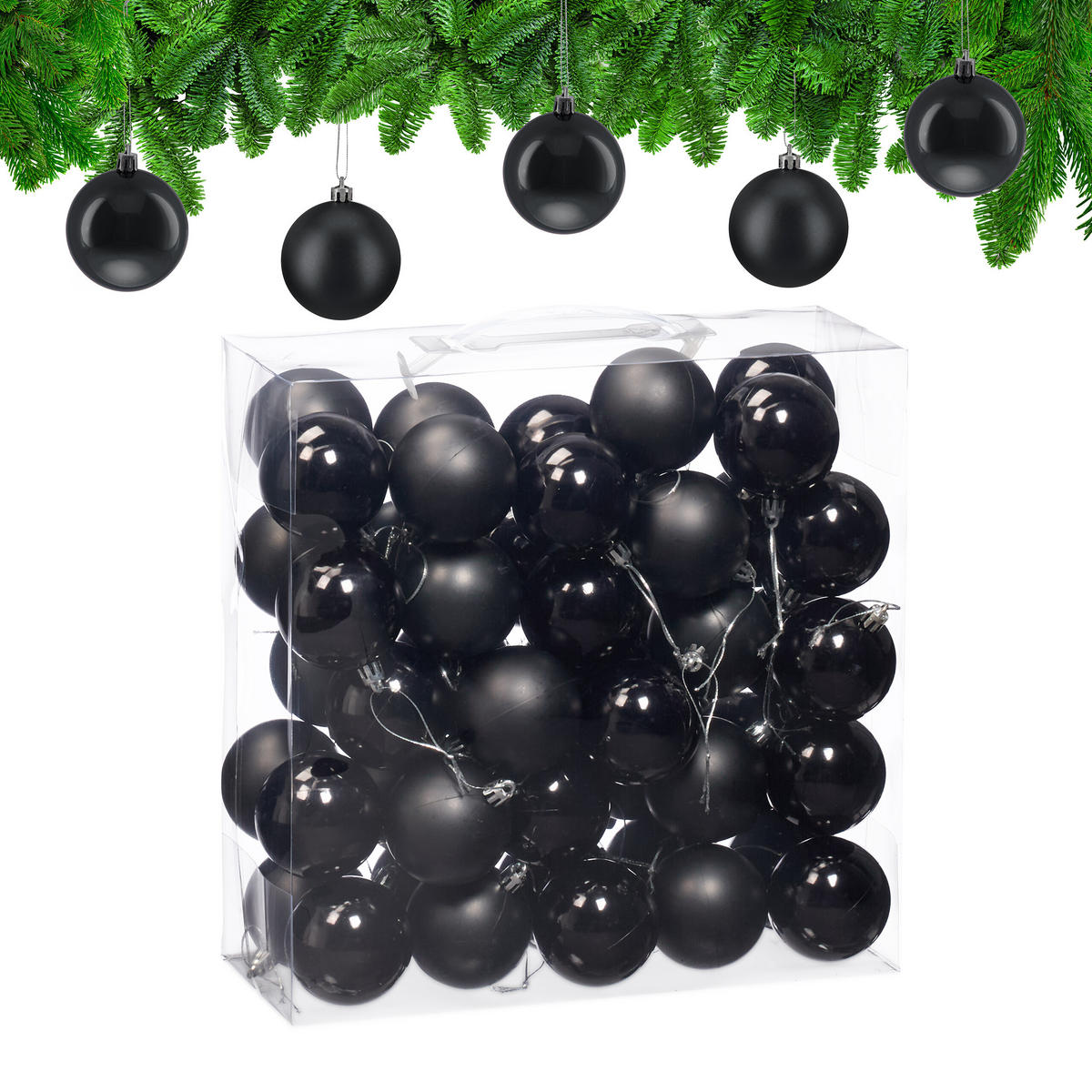 50XWEIHNACHTSKUGELN - Schwarz, Kunststoff (6/7/6cm) - Relaxdays