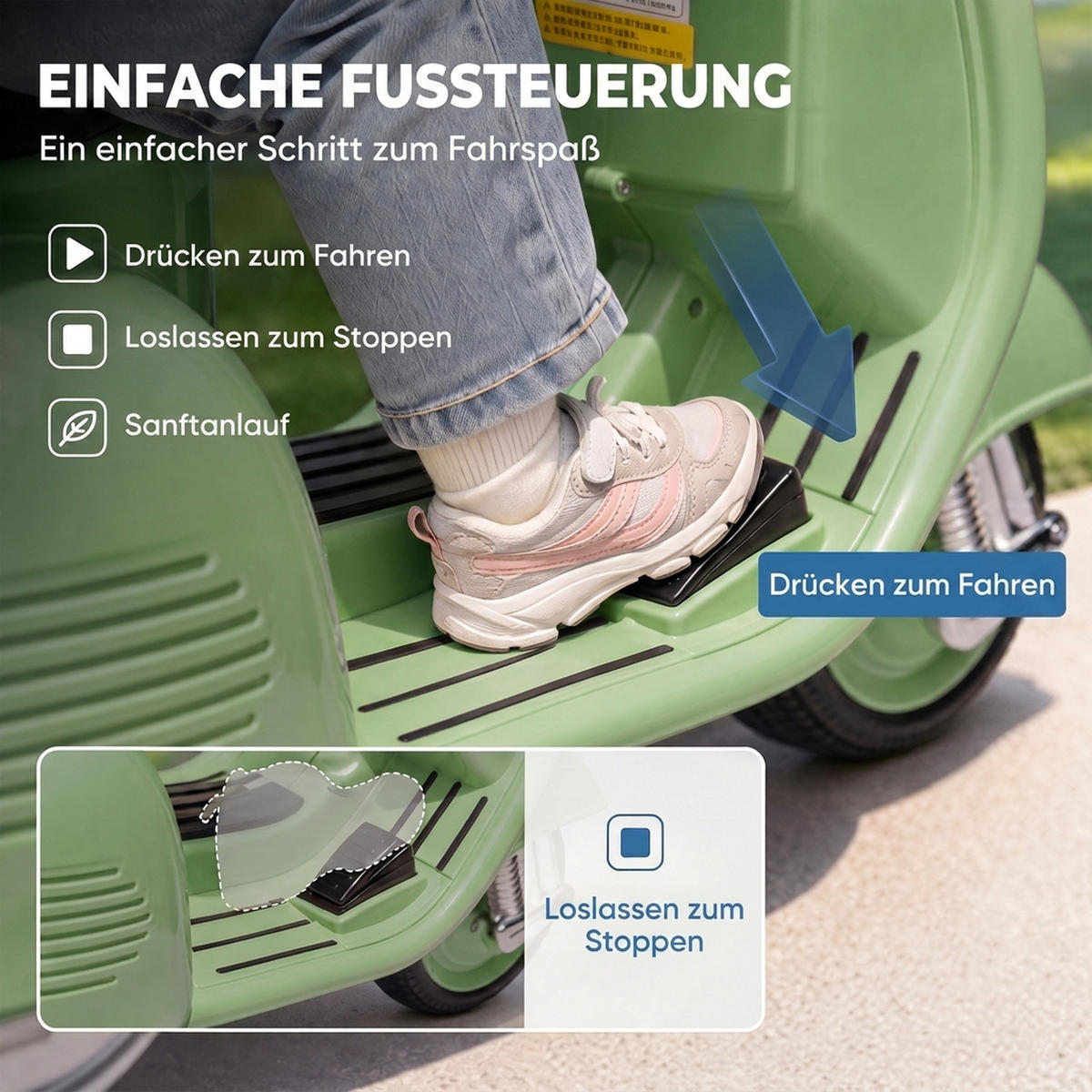 KINDERMOTORRAD Kunststoff Stahl Grün - Grün, Kunststoff (81/37/63cm) - AIYAPLAY