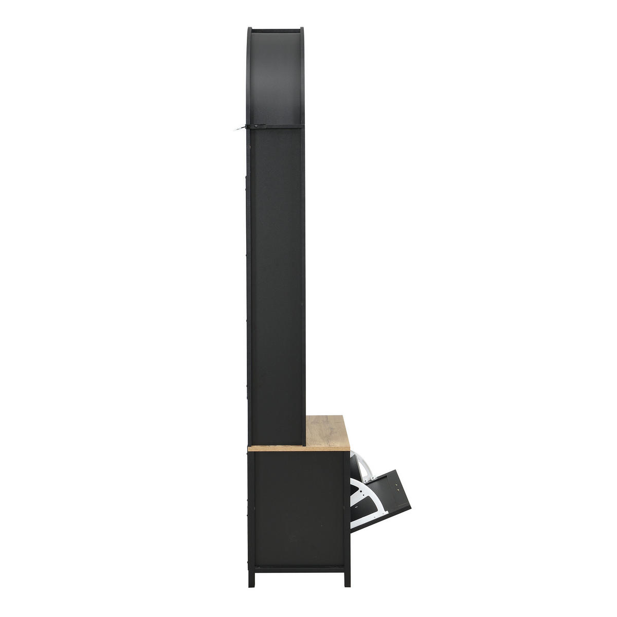 GARDEROBE-SET in Schwarz Garderobenschrank mit Schuhregal und Hake für Eingangsbereich und Flur, B75/T35/H195 cm - Schwarz/Naturfarben, Holzwerkstoff/Metall (75/195/35cm) - STILVORA