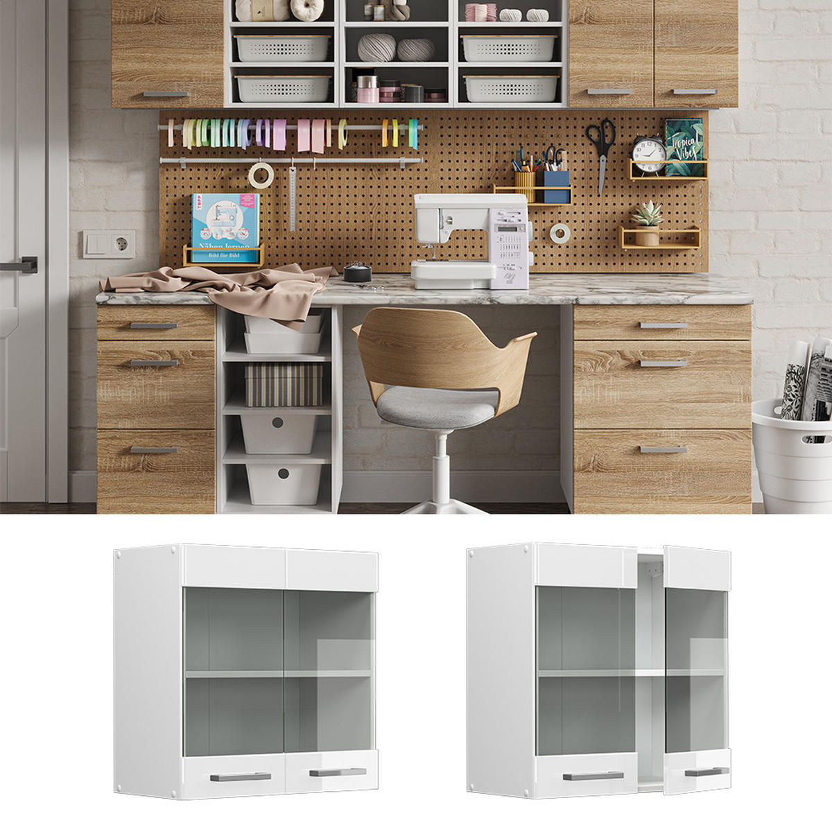 UNIVERZÁLNÍ NÁSTĚNNÁ SKŘÍŇKA R-Line Bílá vysoký lesk - bílá/vysoce lesklá bílá, kompozitní dřevo (60/60/31cm) - Vicco