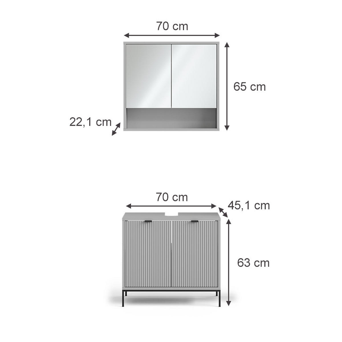 BADMÖBEL-SET Eliza Grau 2 Teile - Grau, Holzwerkstoff (70/63/45cm) - Vicco