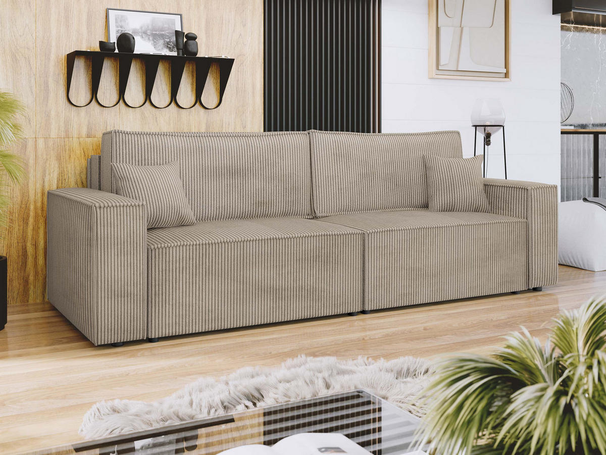 SCHLAFSOFA Karl Cord - Schwarz/Naturfarben, Holz/Kunststoff (245/82/90cm) - MIRJAN24