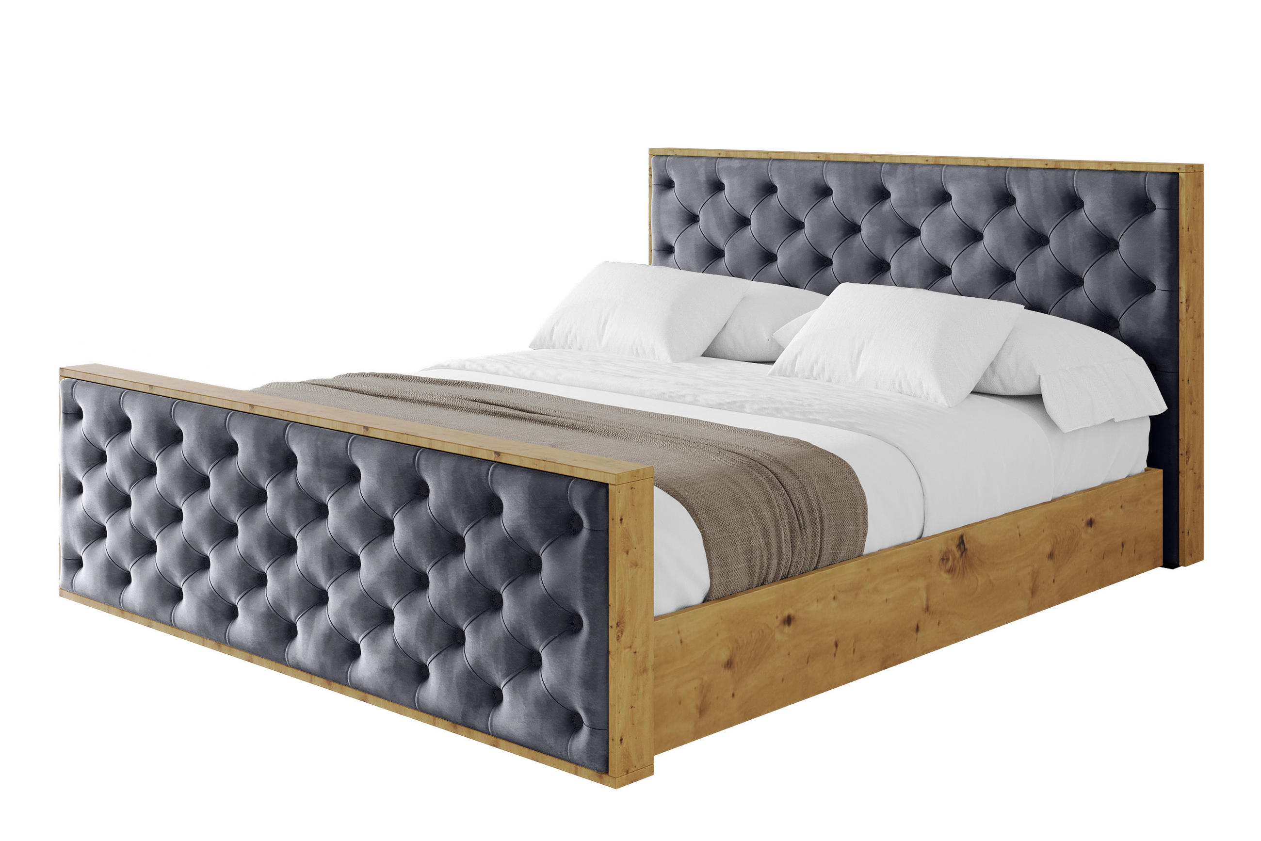 POLSTERBETT mit Bettkasten, Fußteil und Lattenrost, Boxbett ohne Matratze - ENZO3-Z 180x200 Dunkelgrau - Dunkelgrau, Holzwerkstoff/Textil (180/200cm) - ALTDECOR