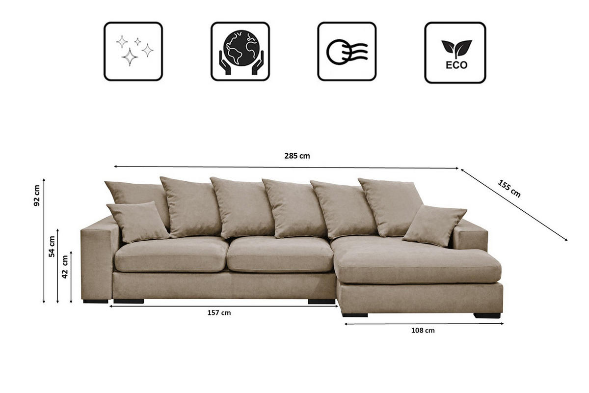 ECKSOFA Mit Schlaffunktion Und Bettkasten Couch L-form Gabon Stoff Riviera Rechts Beige - Beige, Holz (285/155cm) - Kaiser Möbel