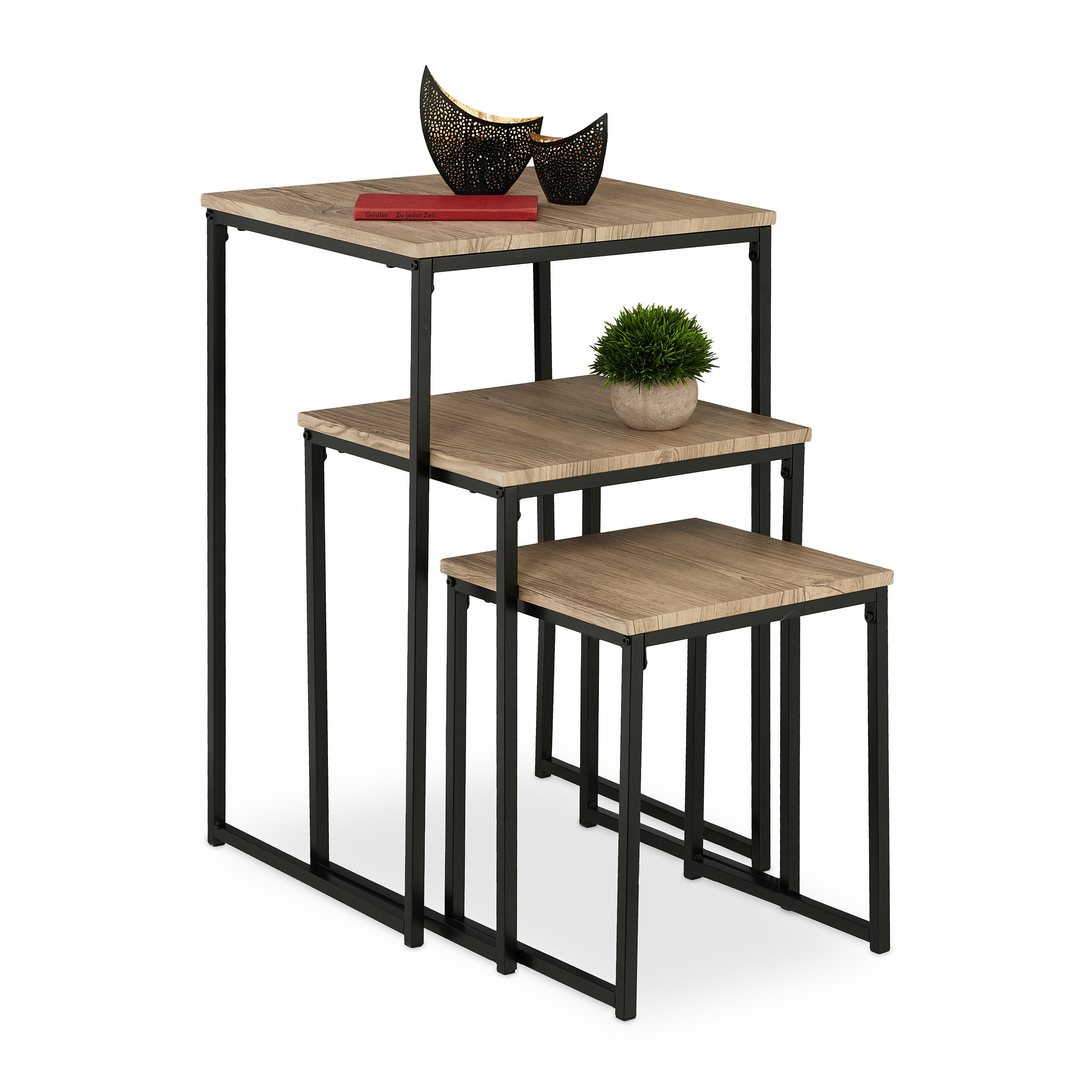 3XBEISTELLTISCH - Graubraun, Holzwerkstoff/Kunststoff (46/46/76cm) - Relaxdays