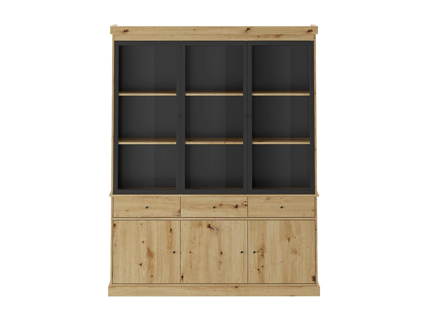 VITRINENSCHRANK - 172.5 cm x 39.6 cm - Glas, Holz, Platte - Schwarz, Naturfarben Hell - MARSORIA - Schwarz/Naturfarben, Glas/Holz (172.5/217.8/39.6cm) - Vente-Unique